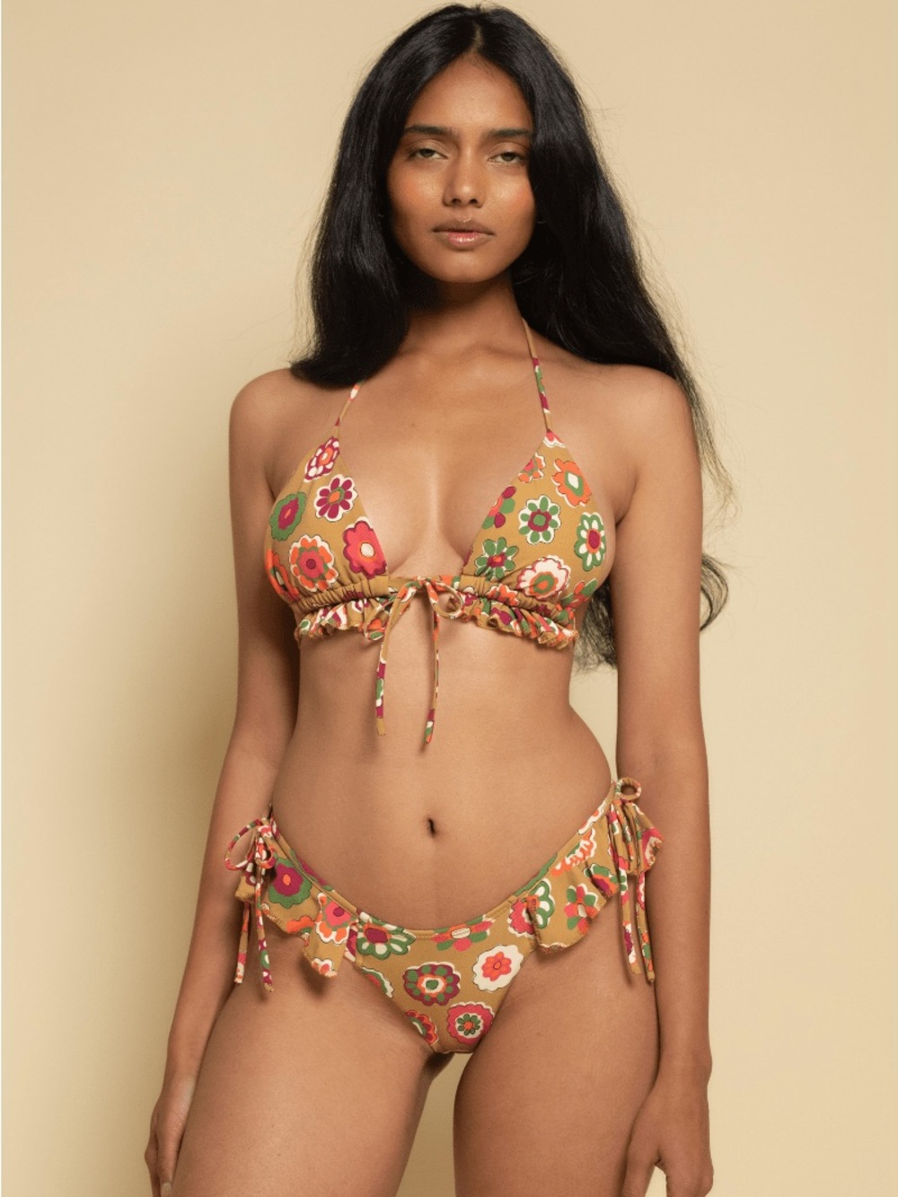 Montce Hayden Top & UNO Ruffle Bow Bottom In Mazzy Floral Bikini Sz M NWT $270